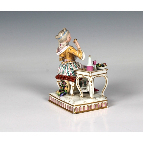 10 - A Meissen porcelain figure of a seated lady taking tea late 19th/early 20th century, emblematic of t... 