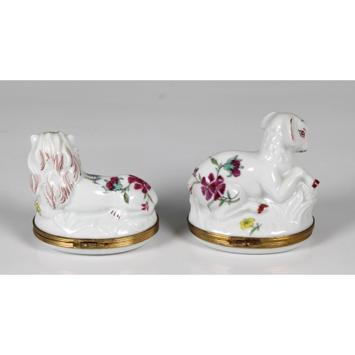 29 - A pair of Porcelain de Paris gilt metal mounted porcelain boxes in the form of a lion and a lamb, po... 