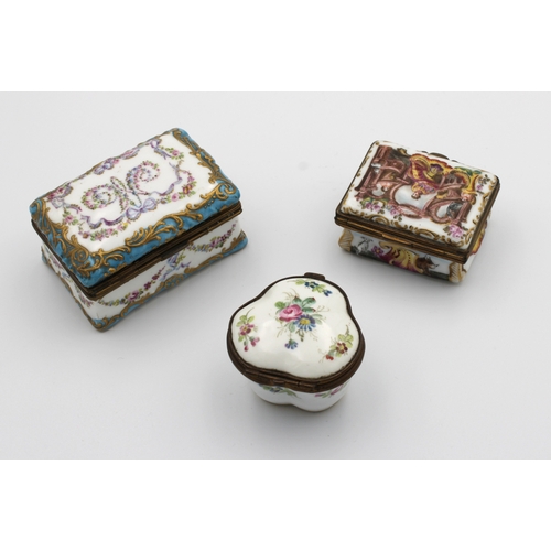 5 - Three porcelain trinket boxes including a Capodimonte example with relief moulded decoration, with N... 