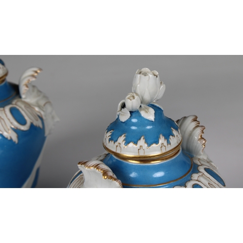 6 - A pair of early 19th century Berlin KPM porcelain covered jars blue and white glaze with gilded high... 