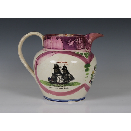 65 - A North Shields, Tyneside pink lustre jug c.1840, attributed to Cornfoot, Carr & Patton, Low Lights,... 