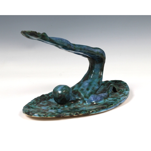 79 - Guernsey Studio pottery - Elizabeth Ann Macphail (1939-89) turquoise glazed sculpture featuring a st... 