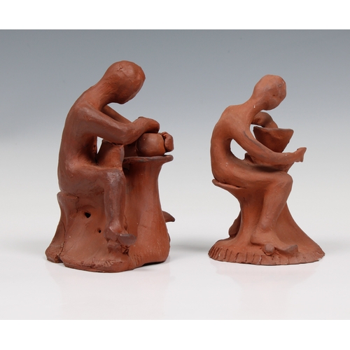 81 - Guernsey Studio pottery - Elizabeth Ann Macphail (1939-89) Two unglazed sculptures depicting potters... 