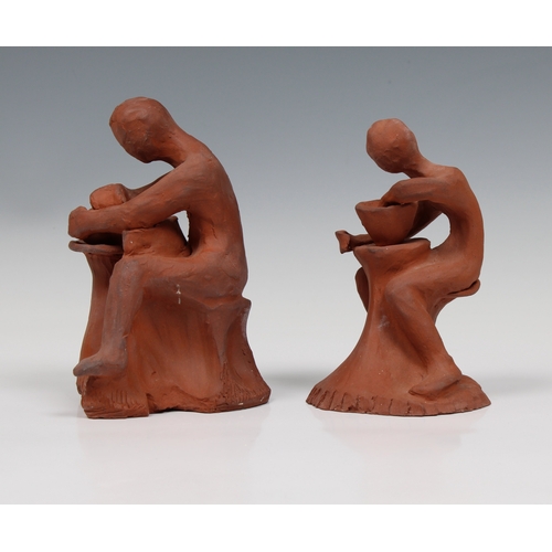 81 - Guernsey Studio pottery - Elizabeth Ann Macphail (1939-89) Two unglazed sculptures depicting potters... 