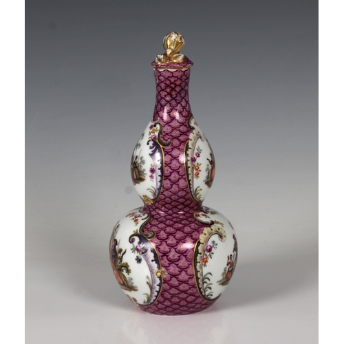 9 - A Meissen double gourd vase with cover late eighteenth/early nineteenth century, decorated with scen... 