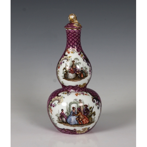 9 - A Meissen double gourd vase with cover late eighteenth/early nineteenth century, decorated with scen... 