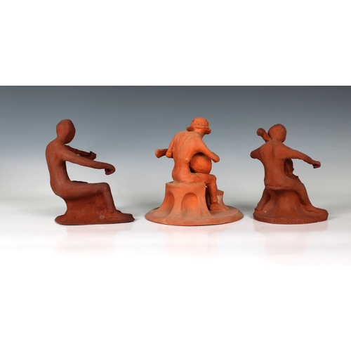 92 - Guernsey Studio pottery - Elizabeth Ann Macphail (1939-89) Three unglazed musicians to include a lut... 