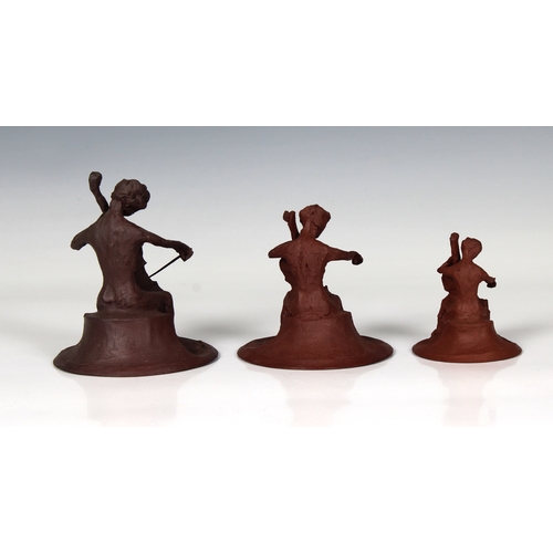 94 - Guernsey Studio pottery - Elizabeth Ann Macphail (1939-89) Three small unglazed cellist or double ba... 