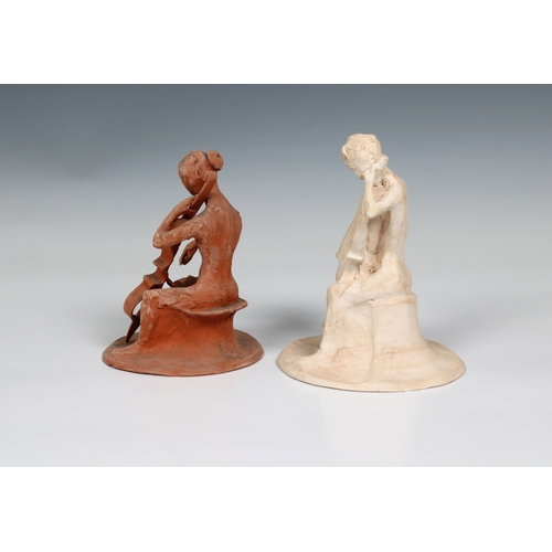 98 - Guernsey Studio pottery - Elizabeth Ann Macphail (1939-89) Two unglazed cellist or double bass playe... 