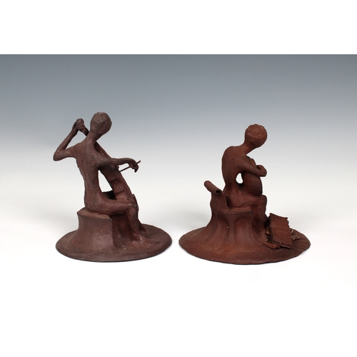 99 - Guernsey Studio pottery - Elizabeth Ann Macphail (1939-89) Two unglazed musicians to include a celli... 