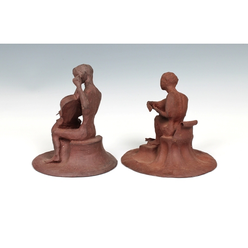 99 - Guernsey Studio pottery - Elizabeth Ann Macphail (1939-89) Two unglazed musicians to include a celli... 