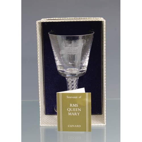 124 - A souvenir limited edition RMS Queen Mary Stuart crystal goblet with a twisted stem, engraved with t... 