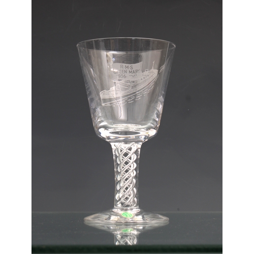 124 - A souvenir limited edition RMS Queen Mary Stuart crystal goblet with a twisted stem, engraved with t... 