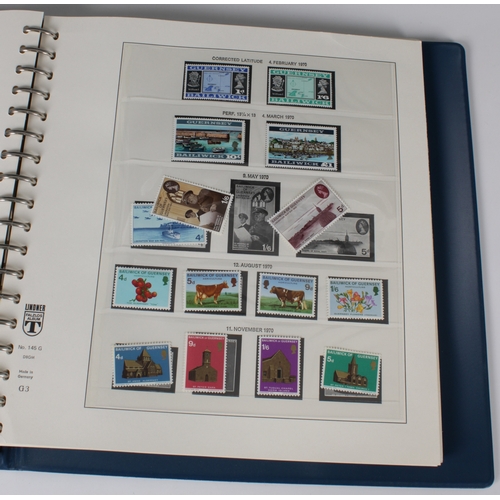 185 - Philately interest - A Lindner binder of mint Guernsey stamps 1969-1979 full and complete, to includ... 