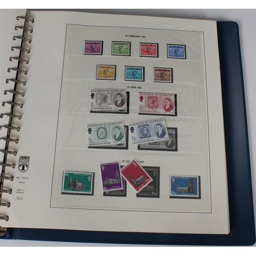 185 - Philately interest - A Lindner binder of mint Guernsey stamps 1969-1979 full and complete, to includ... 