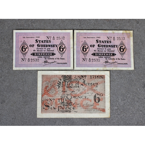 192 - British Banknote - States of Guernsey banknotes German Occupation Sixpence - consecutive serial numb... 