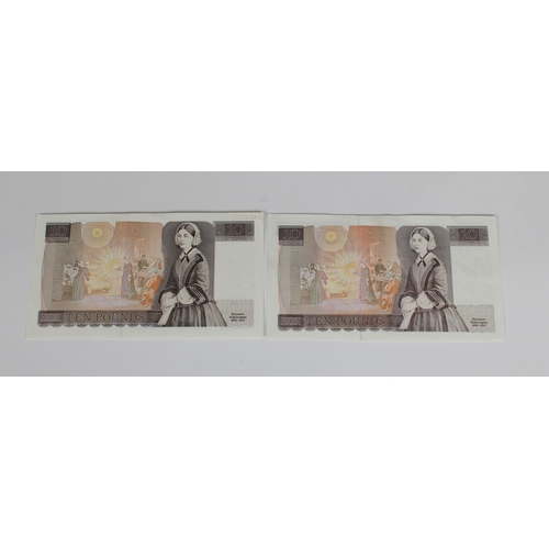 197 - British Banknotes - Bank of England Ten Pounds (2) c.1988, Signatory G. M. Gill, serial numbers DX22... 