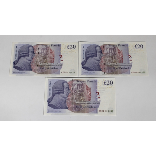 204 - British Banknotes - Twenty Pounds (3) c.2007, Signatory Andrew Bailey, serial numbers AE75 901879, D... 