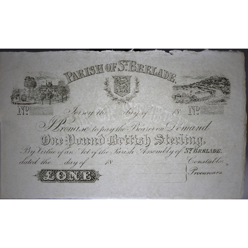 208 - BRITISH BANKNOTE - 19th century unissued Parish of St Brelade, Jersey, (1) one pound banknote 18-, ... 