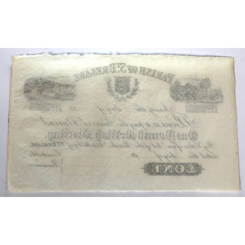 208 - BRITISH BANKNOTE - 19th century unissued Parish of St Brelade, Jersey, (1) one pound banknote 18-, ... 