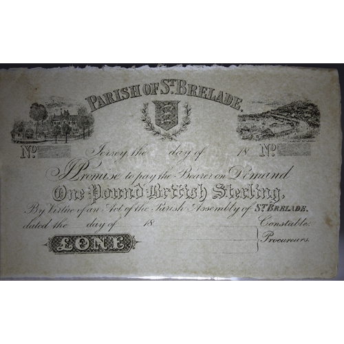 209 - BRITISH BANKNOTE - 19th century unissued Parish of St Brelade, Jersey, (1) one pound banknote 18-, ... 