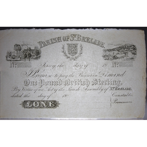 210 - BRITISH BANKNOTE - 19th century unissued Parish of St Brelade, Jersey, (1) one pound banknote 18-, ... 