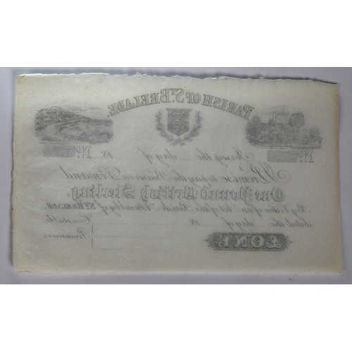 210 - BRITISH BANKNOTE - 19th century unissued Parish of St Brelade, Jersey, (1) one pound banknote 18-, ... 