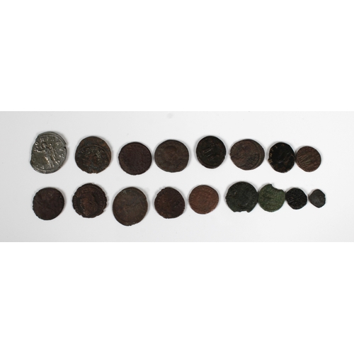 215 - A small collection of Roman coins to include a Valerian 1st coin, Constans, Terticus, etc, together ... 