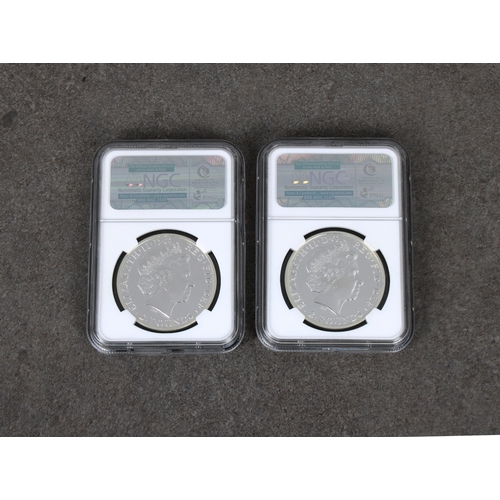 230 - Numismatist interest - Two x 2014 Great Britain 2 Pounds Britannia Lunar Horse obverse mule - NGC gr... 