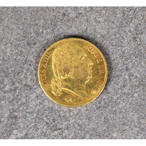 231 - A 20 Francs - Louis XVIII nude bust gold (.900) coin obverse - naked head of Louis XVIII turned to t... 