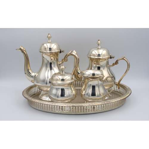 12 - An EPNS four piece tea and coffee serviceof baluster form, unmarked, comprising of a coffee pot, 20c... 