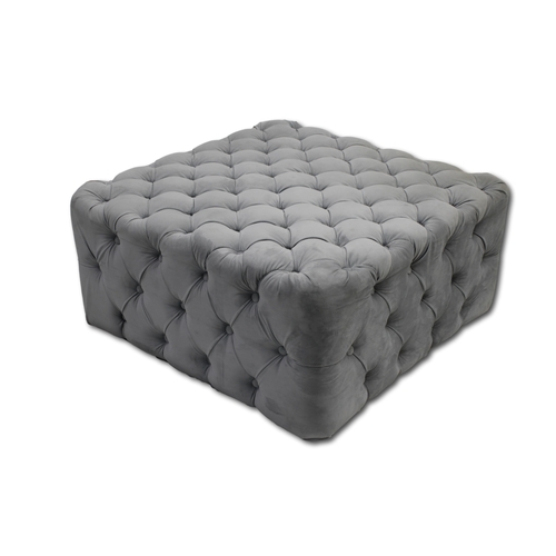 120 - A contemporary footstoolWith buttoned blue/gray upholstery, 42cm high x 88cm wide x 88cm deep