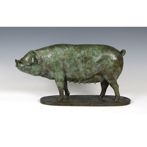 19 - William Newton (20th century) - A limited edition bronze study of a large Black Breeding Sowgreen pa... 