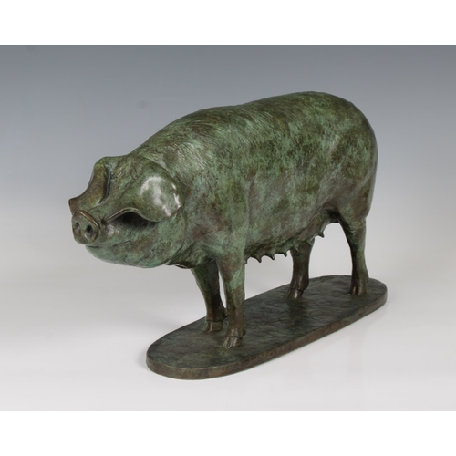 19 - William Newton (20th century) - A limited edition bronze study of a large Black Breeding Sowgreen pa... 