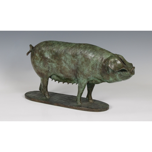 19 - William Newton (20th century) - A limited edition bronze study of a large Black Breeding Sowgreen pa... 