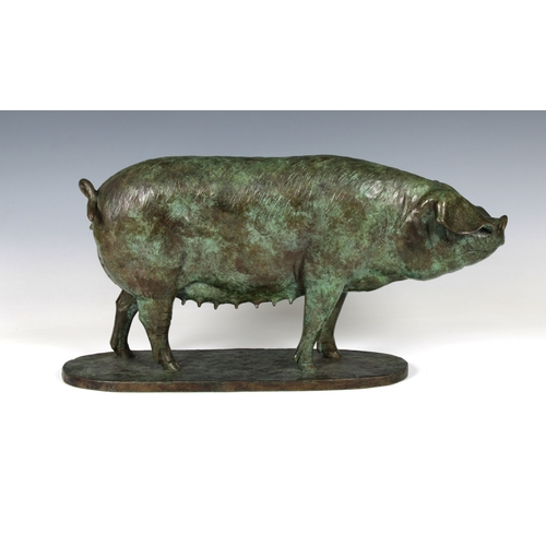 19 - William Newton (20th century) - A limited edition bronze study of a large Black Breeding Sowgreen pa... 