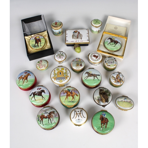 42 - A collection of enamel bonbonnieres/trinket boxesto include Crummles racehorses for Gibley racing, H... 