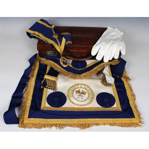 46 - Masonic interest - A cased Guernsey & Alderney Freemasons bib & jewelplaque 'M. B. Marshall.