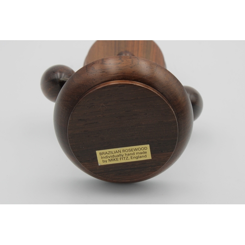 51 - A Modern Rosewood Pocket Watch Stand, pin cushion, ring holder by Mike Fitz18cm. high.