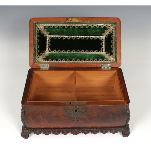 69 - A George II mahogany tea caddyof bombe sarcophagus form with foliate bracket feet, the interior late... 