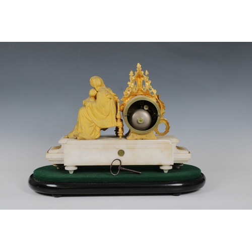 256 - An onyx and ormolu figural mantel clock by Platnauer Freres, Parismodelled as a recumbent mother and... 