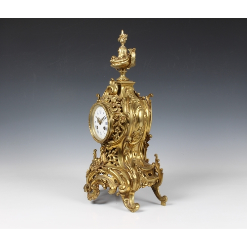 257 - A large French gilt brass rococo revival mantel clockearly 20th century, the signed twin train movem... 