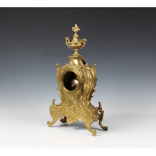 257 - A large French gilt brass rococo revival mantel clockearly 20th century, the signed twin train movem... 