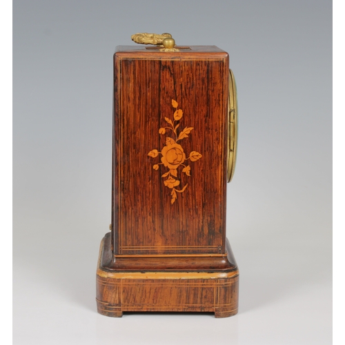 263 - An Edwardian inlaid key wind mantel clockthe case with floral and foliate marquetry decoration, roun... 