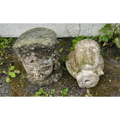 273 - Garden statuary - Two Buddha headsthe first carved from white marble, 29cm. high, the other of recon... 