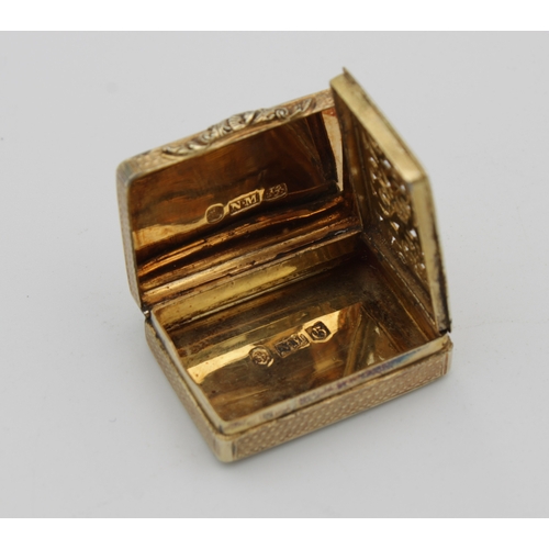 283 - A William IV silver-gilt rounded rectangular vinaigretteNathaniel Mills, Birmingham, 1830, engine-tu... 