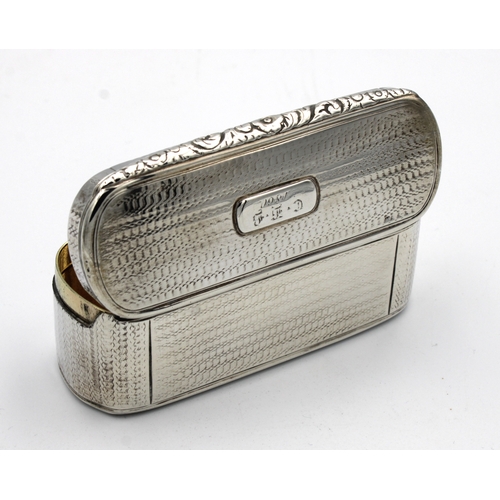 289 - A George IV silver table snuff boxJoseph Willmore, Birmingham, 1833, of elongated oval form with ree... 