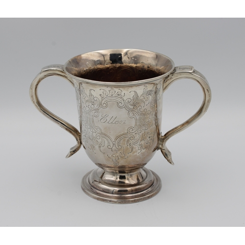 320 - A George III, twin handled silver loving cupJ Holland & Co, Sheffield, 1776, scrolling decoration, w... 