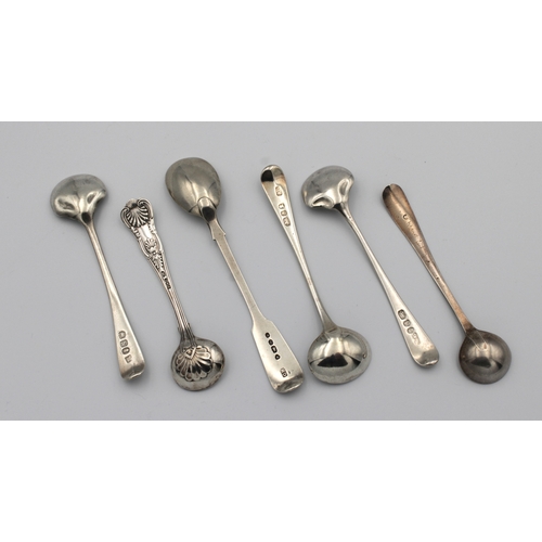 344 - A collection of six silver mustard spoonsto include four Georgian spoons, various maker's and dates,... 