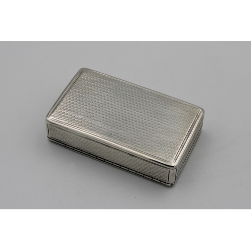 381 - A William IV silver snuff boxNathaniel Mills, Birmingham, 1833, of rectangular engine turned design,... 